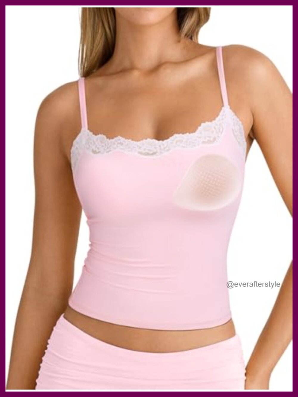 Lace Cami Tank Top Double Lined Padded Square Neck Sleeveless Summer